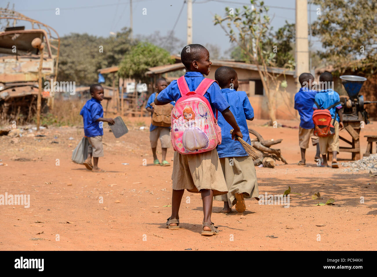 PIRA, BENIN JAN 12, 2017 Unidentified Beninese little girl in a blue