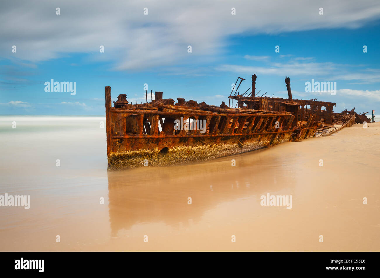 Famous Maheno ship wreck on Fraser Island. Stock Photo