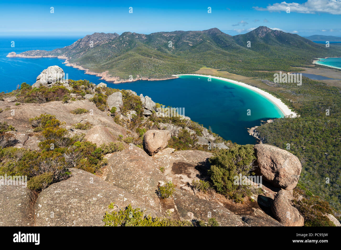 Famous Wineglass Bay in Freycinet National Park. Stock Photo