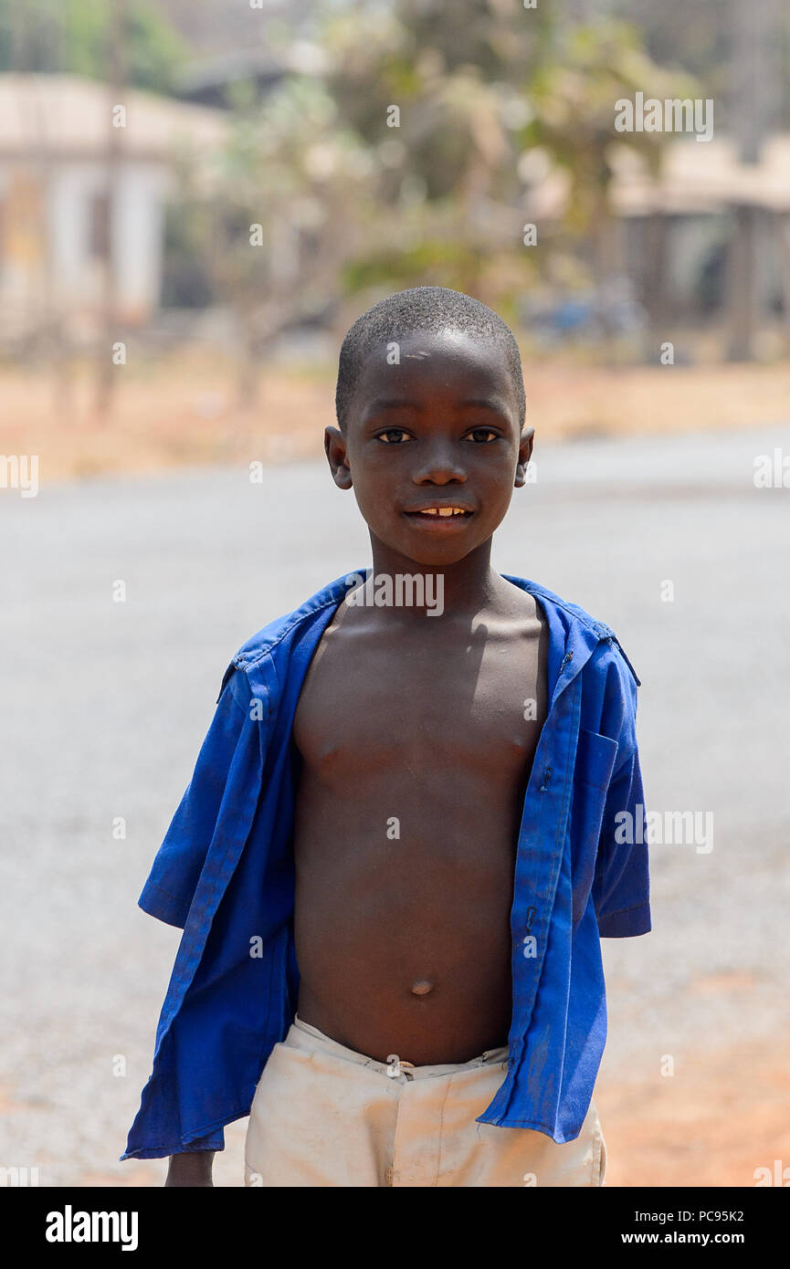 PIRA, BENIN - JAN 12, 2017: Unidentified Beninese little boy in a blue