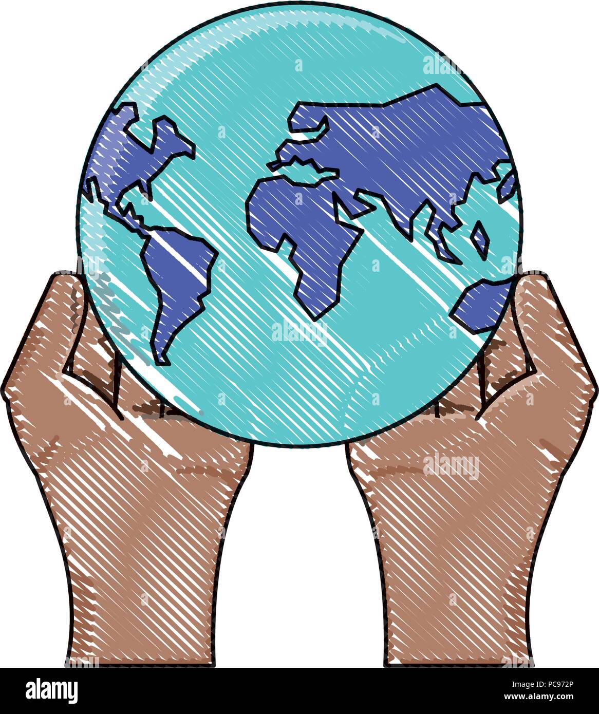 hands with earth planet over white background, vector illustration ...