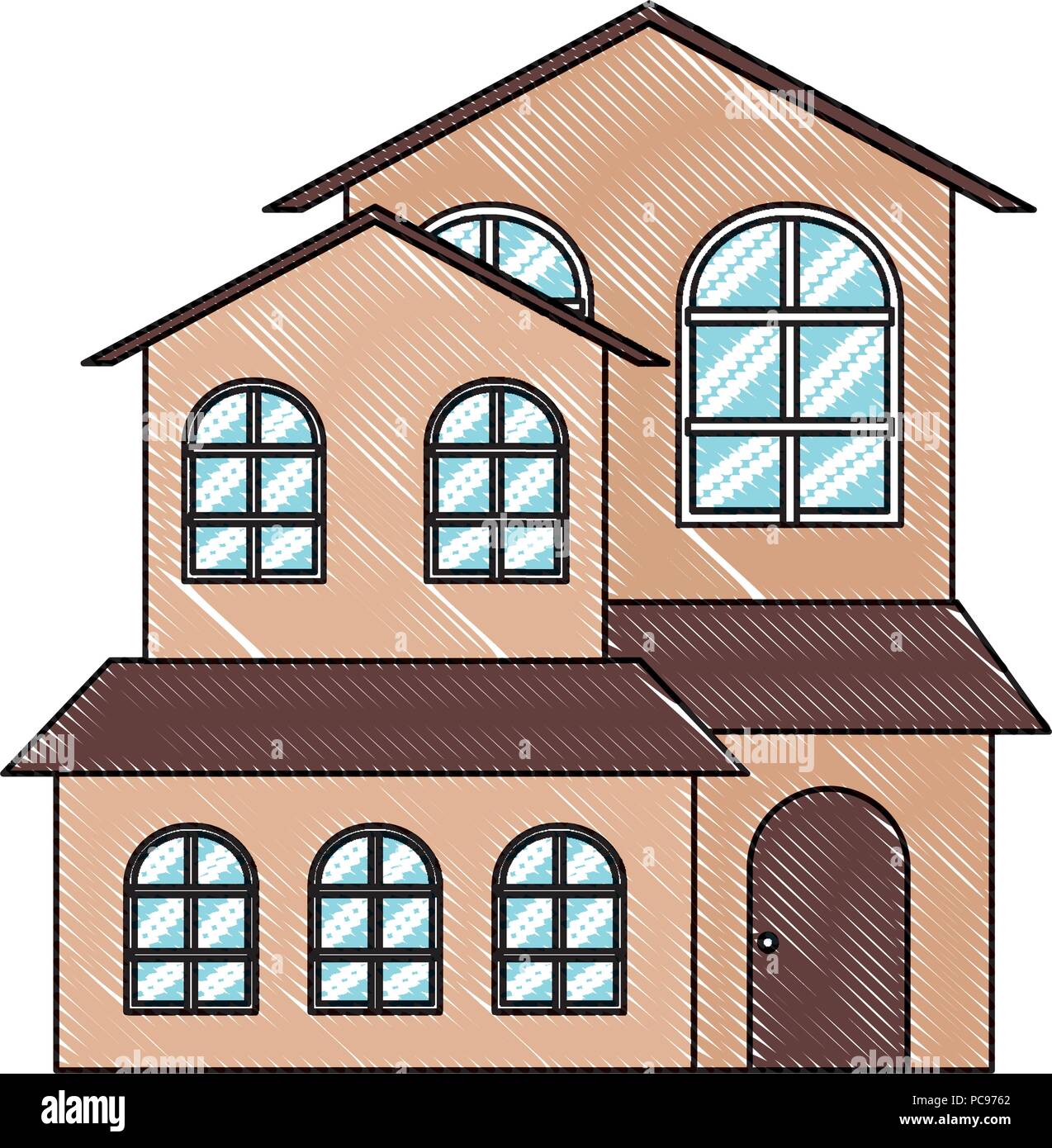 Two Floors House Icon over white background, colorful design. vector