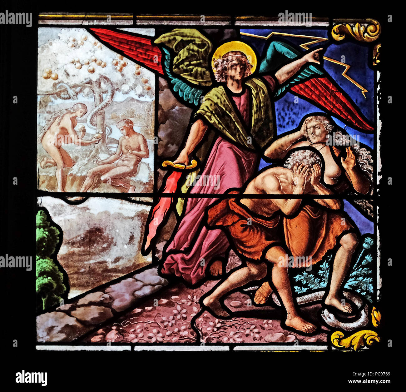 Stained glass window adam eve france hi-res stock photography and ...
