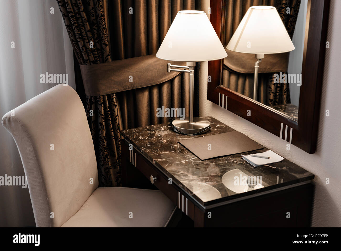 Interior Hotel Apartment Comfortable Room Mirror And Desk