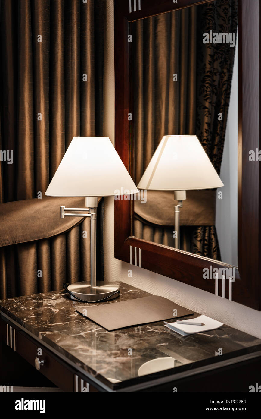 Interior Hotel Apartment Comfortable Room Mirror And Desk