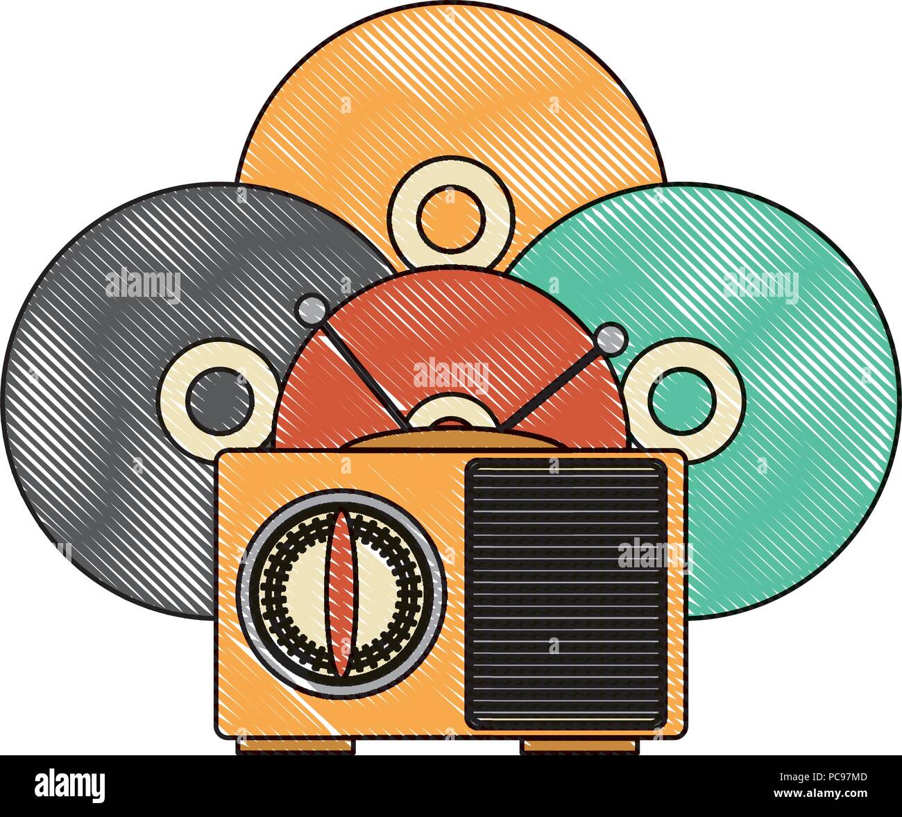 retro radio and vinyls over white background, vector illustration Stock ...