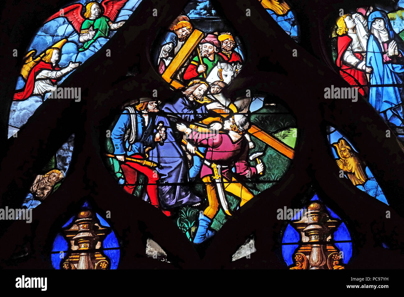 The death sentence and the way to the Calvary of Jesus Christ, stained ...