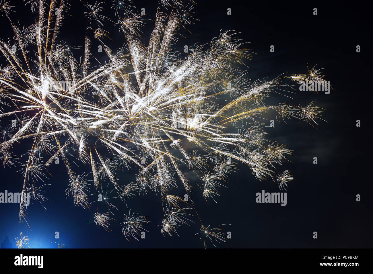 Colorful firework in a night sky July 4 Independence Day Stock Photo