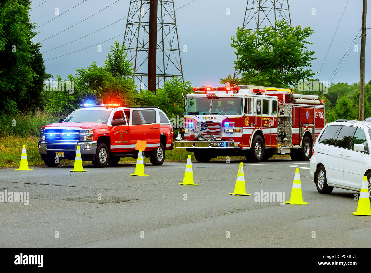 Sayreville NJ USA Jujy 02, 2018 Emergency service damaged cars the