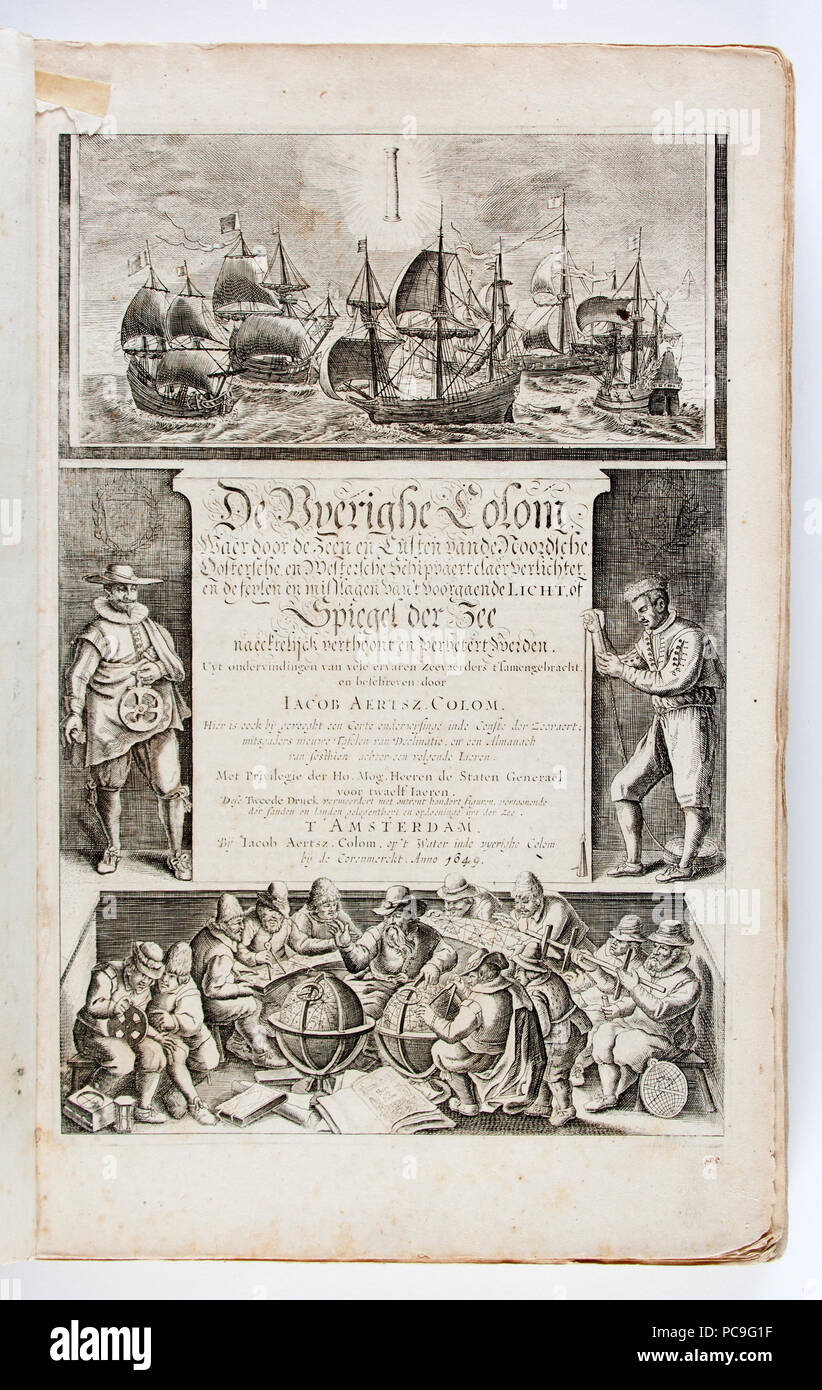 wr topogr.15 fol 39 Graverat titelblad till bok om skepp och sjöfart, från 1649 - Skoklosters slott - 93250 Stock Photo