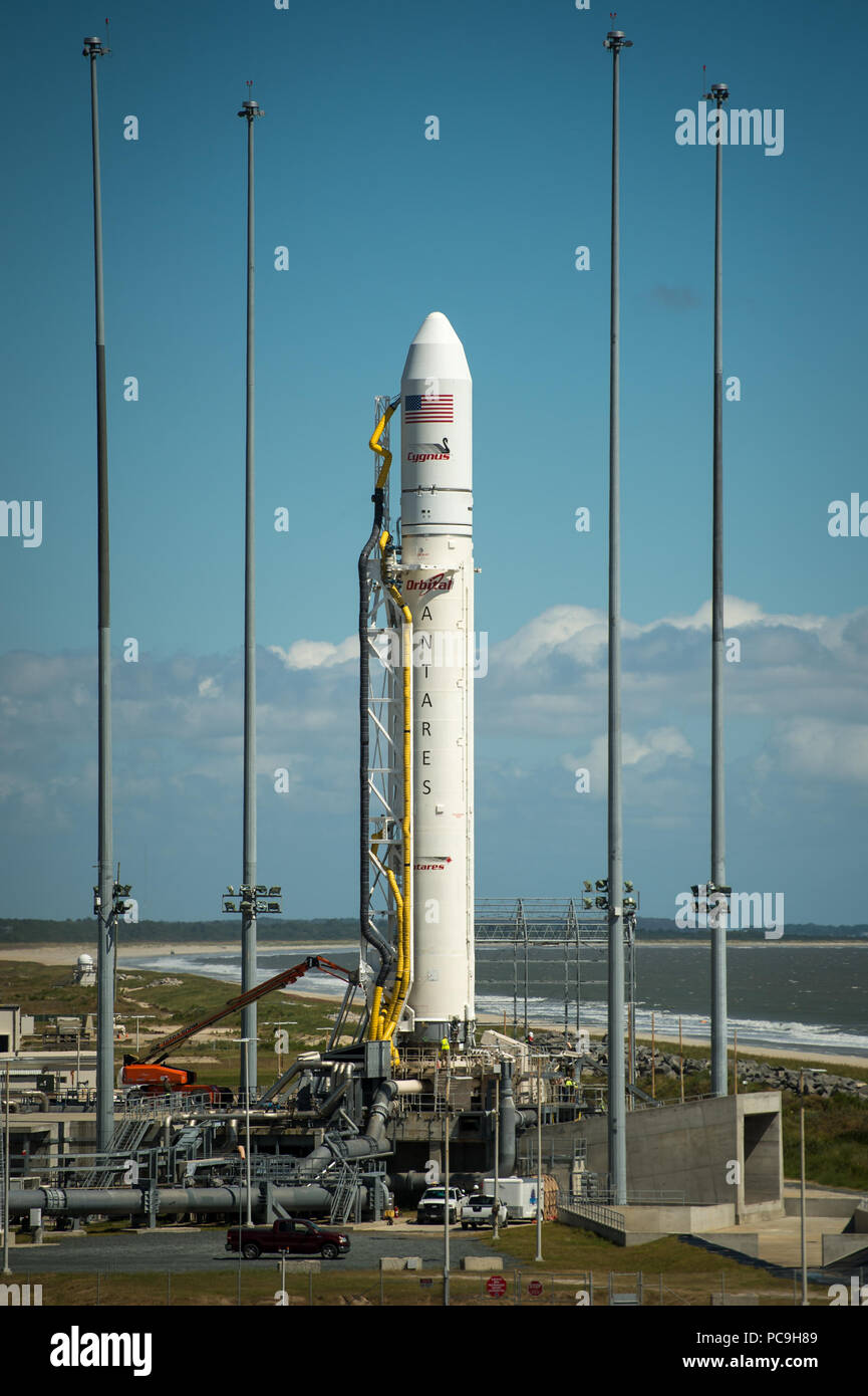 49 Antares Orb-D1 rocket on pad at Wallops (201309170005HQ) Stock Photo