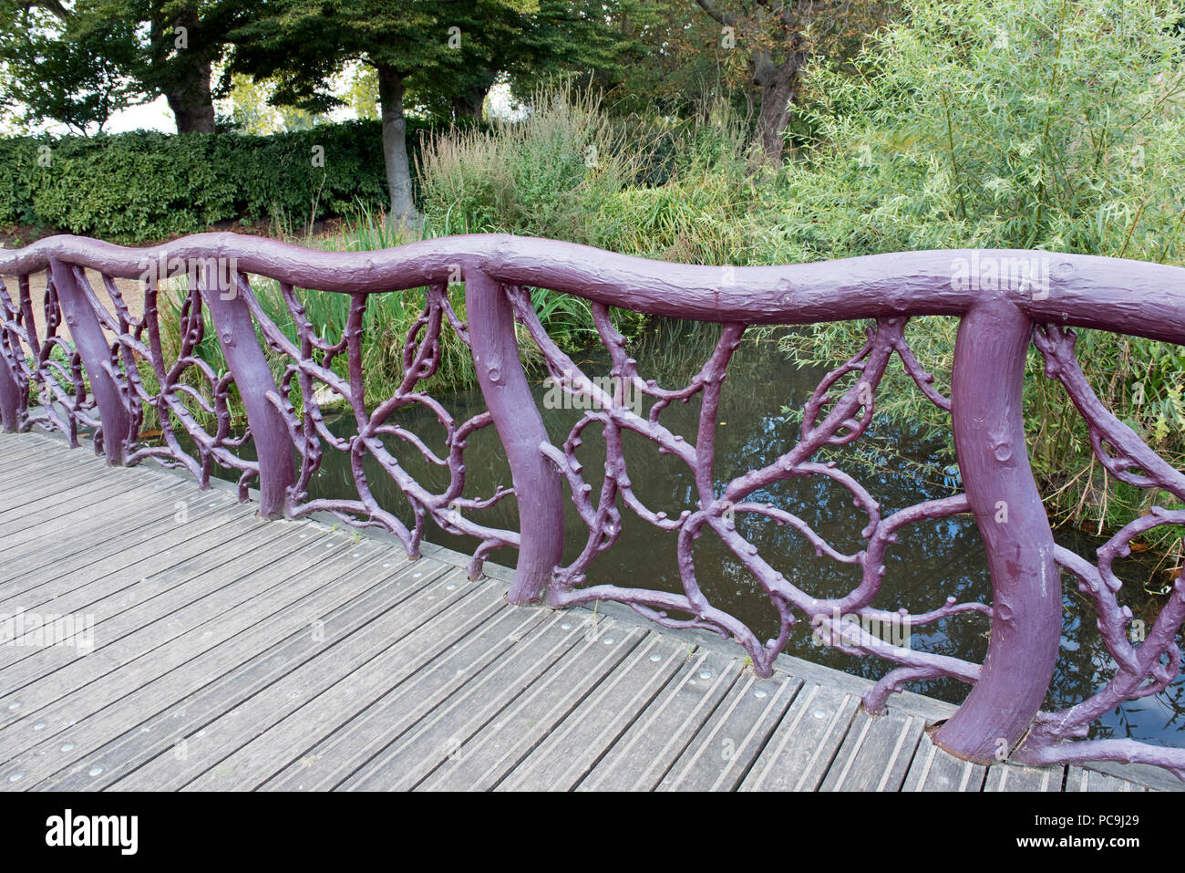 Bridge Parapet made out of tree branches, Bishops Park Fulham London England Britain UK Stock Photo