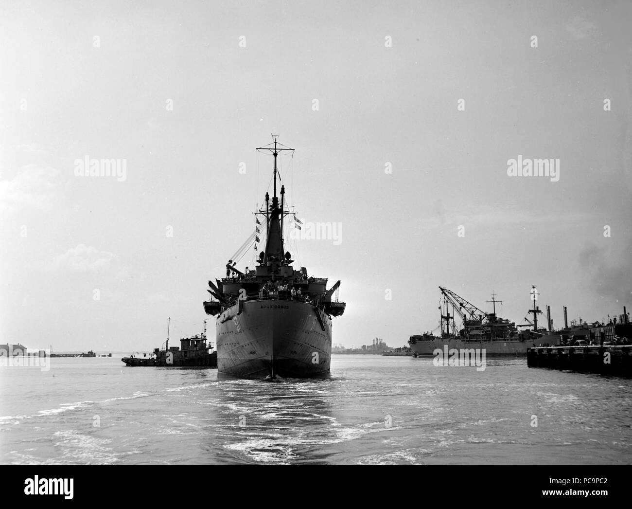 Aft view of USS Capricornus (AKA-57) in June 1954 Stock Photo - Alamy