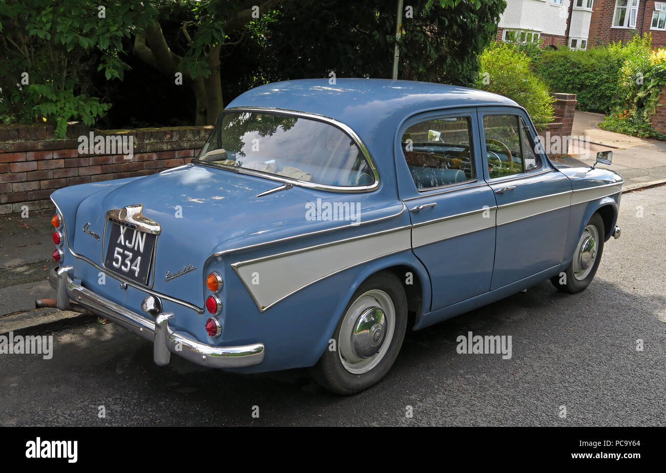 Singer Gazelle classic car, blue, XJN534, in the street, Stockton Heath, Warrington, Cheshire, North West England, UK Stock Photo