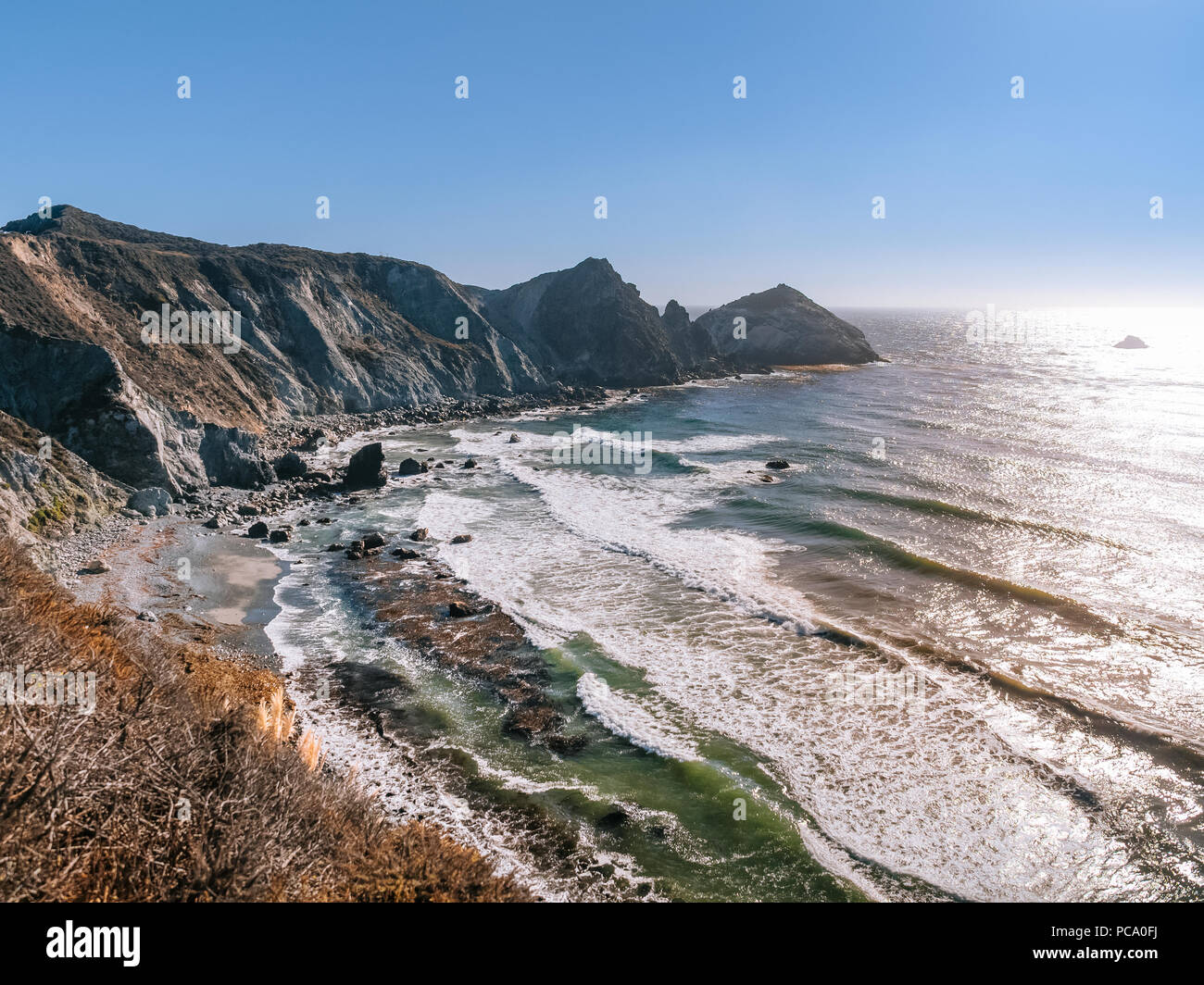 Early evening at Willow Creek Beach near Big Sur, California. View from the popular vista point off Cabrillo Highway along the Pacific Coast. Stock Photo