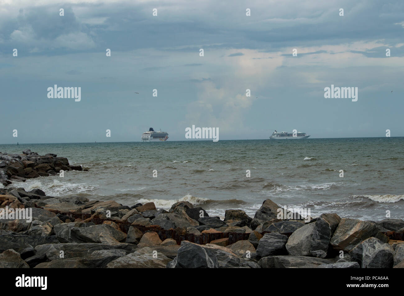 The cruise ships leaving Port Canaveral as a storm approaches the East Coast of Florida. Stock Photo