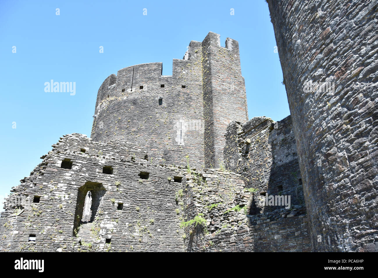 Caerphilly Castle, second largest castle in UK. Caerphilly, Wales. June, 2018 Stock Photo
