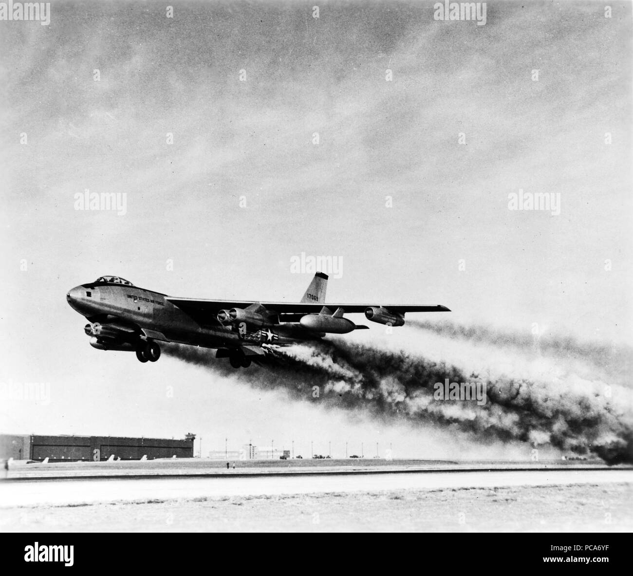 B-47 Stratojet Bomber Taking off, Portsmouth Air Force Base, Portsmouth, New Hampshire Stock Photo