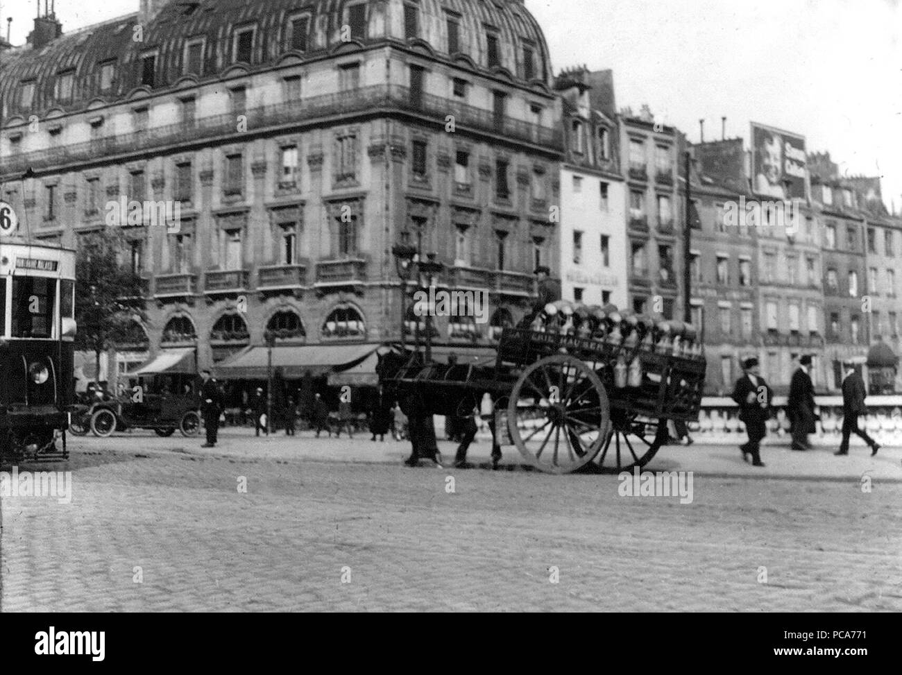Street scene with milk wagon. 1920 Paris France Stock Photo