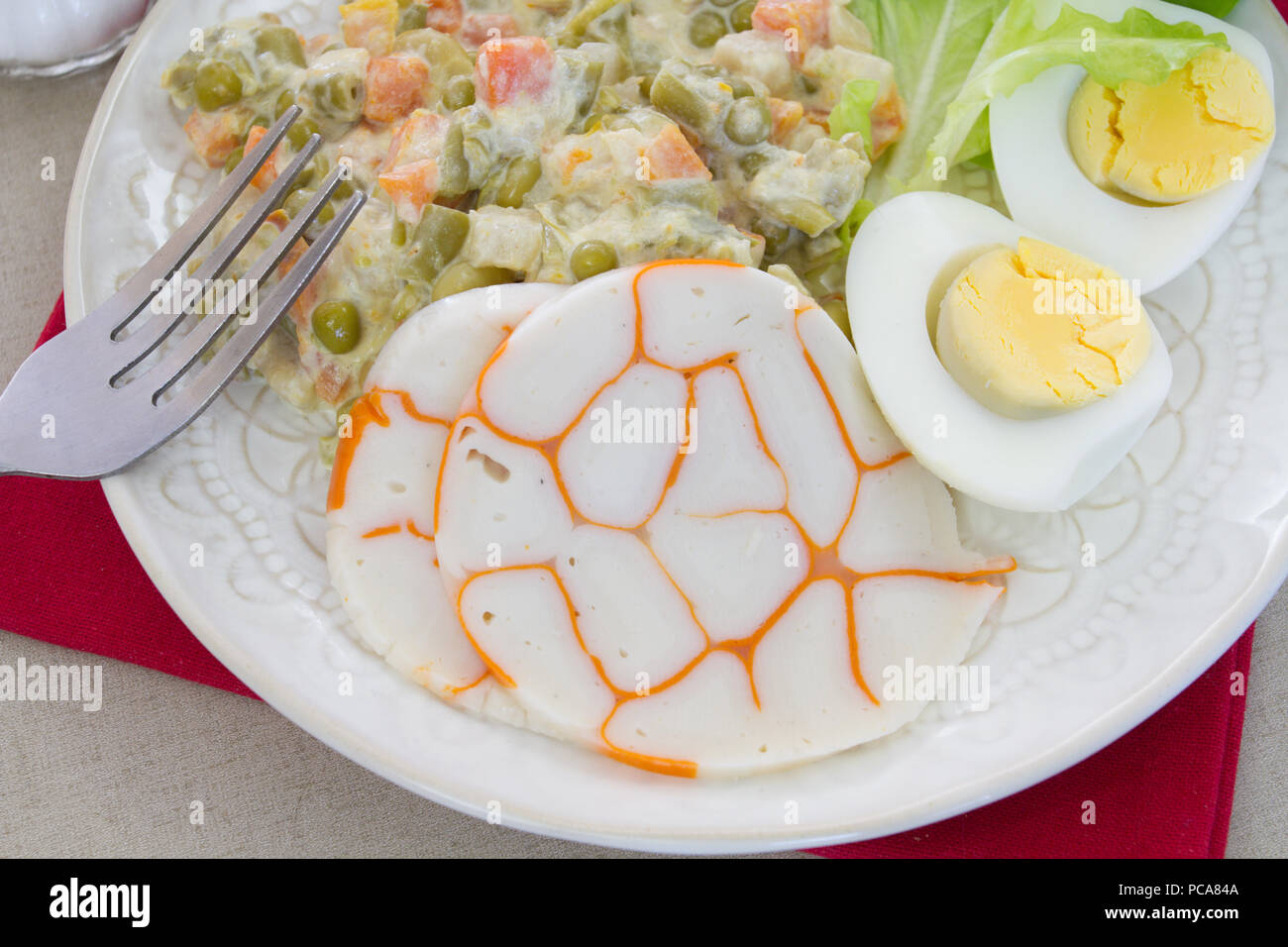 egg, vegetable macedonia and surimi Stock Photo Alamy