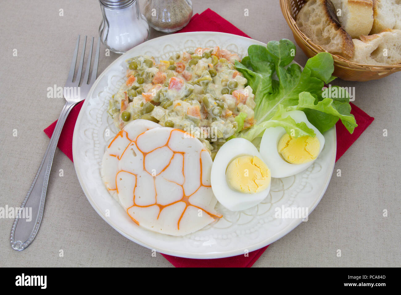 egg, vegetable macedonia and surimi Stock Photo Alamy