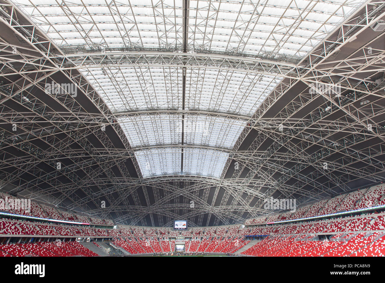 Massive indoor roof architecture design at Singapore Sports hub stadium. Stock Photo