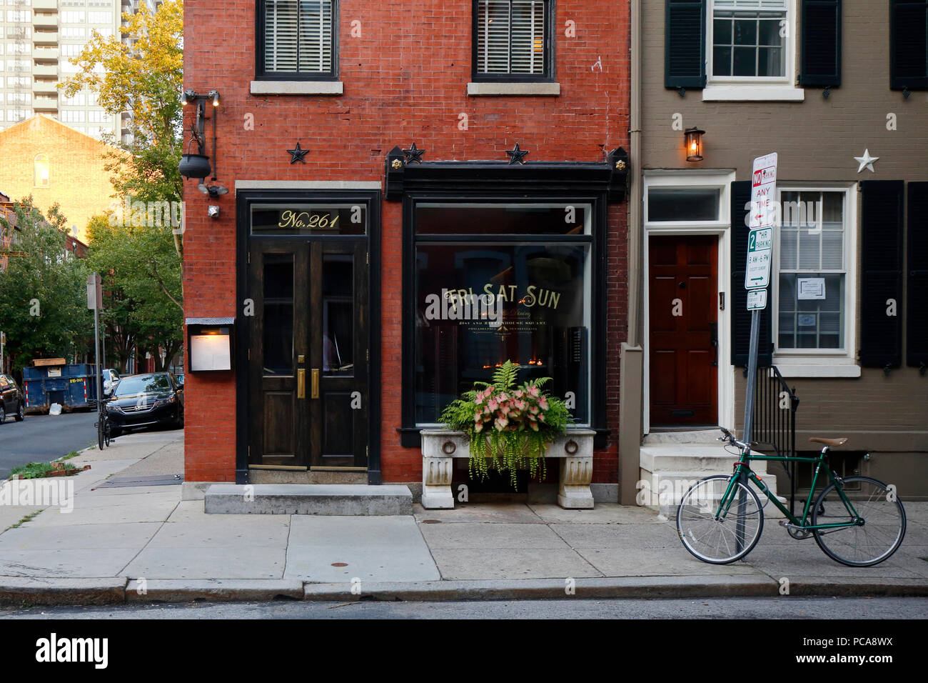 Friday Saturday Sunday, 261 S 21st St, Philadelphia, PA. exterior of a fine dining restaurant in center city Stock Photo