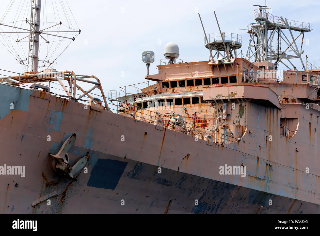 A decomissioned ship at the Philadelphia Navy Yard Stock Photo