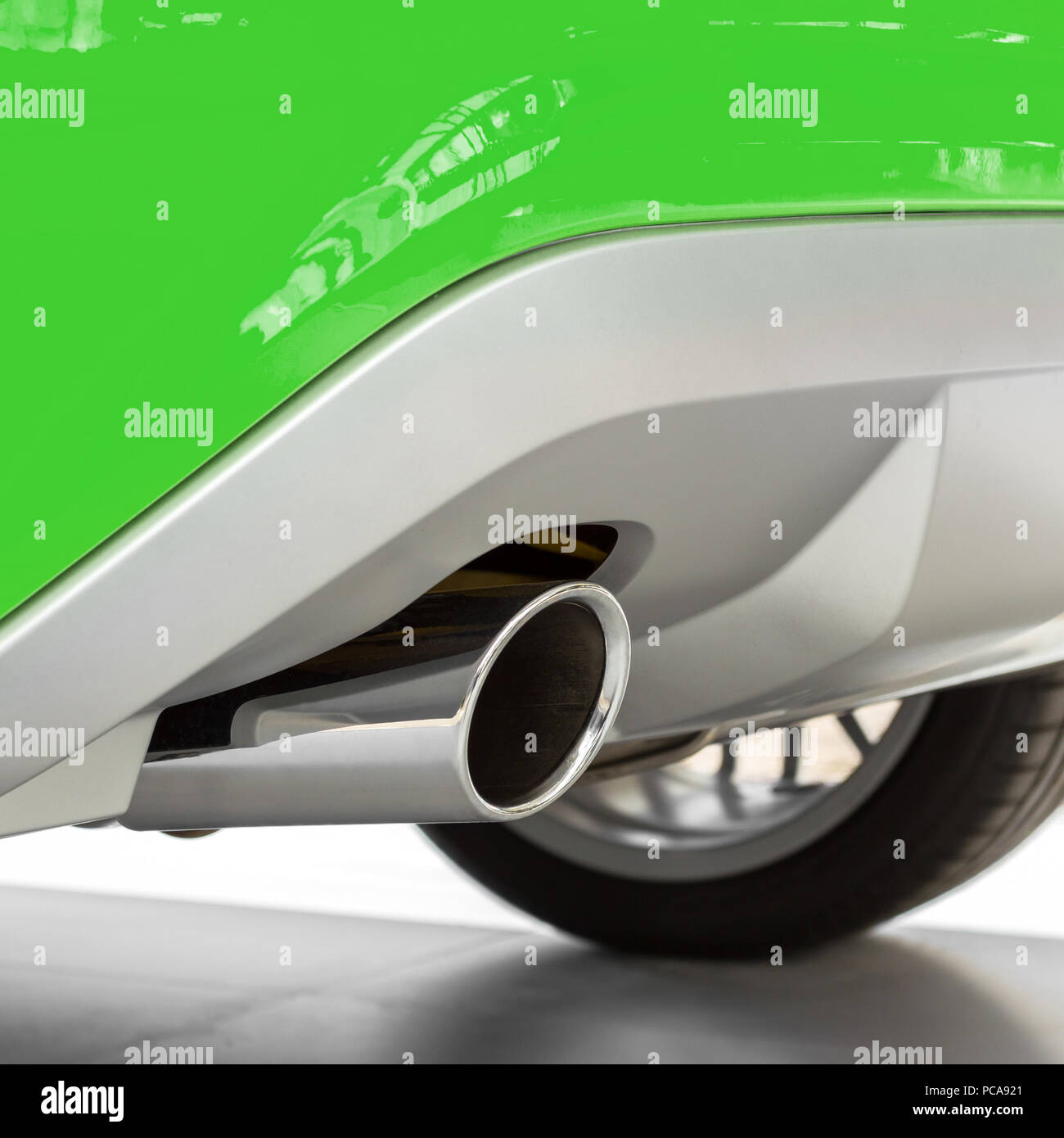 Eco car with new exhaust of a sports car. Ecology concept, low emission, low environmental