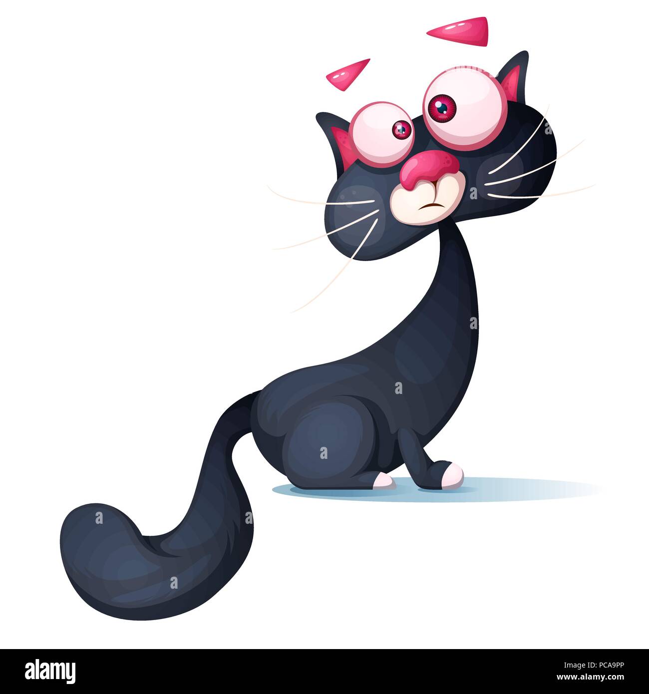 Funny cute, crazy cat cartoon illustration. Stock Vector