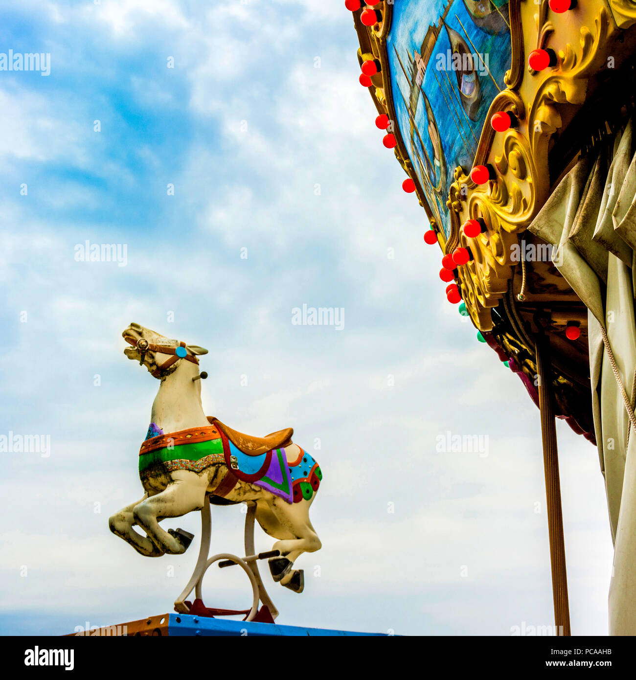 Wooden horse of a carousel, Switzerland Stock Photo