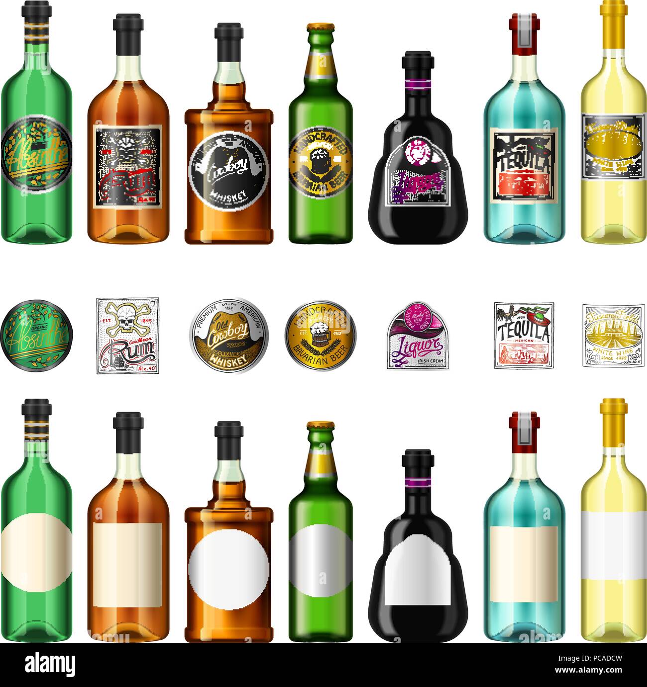 Alcohol Drinks In A Bottle With Different Vintage Labels