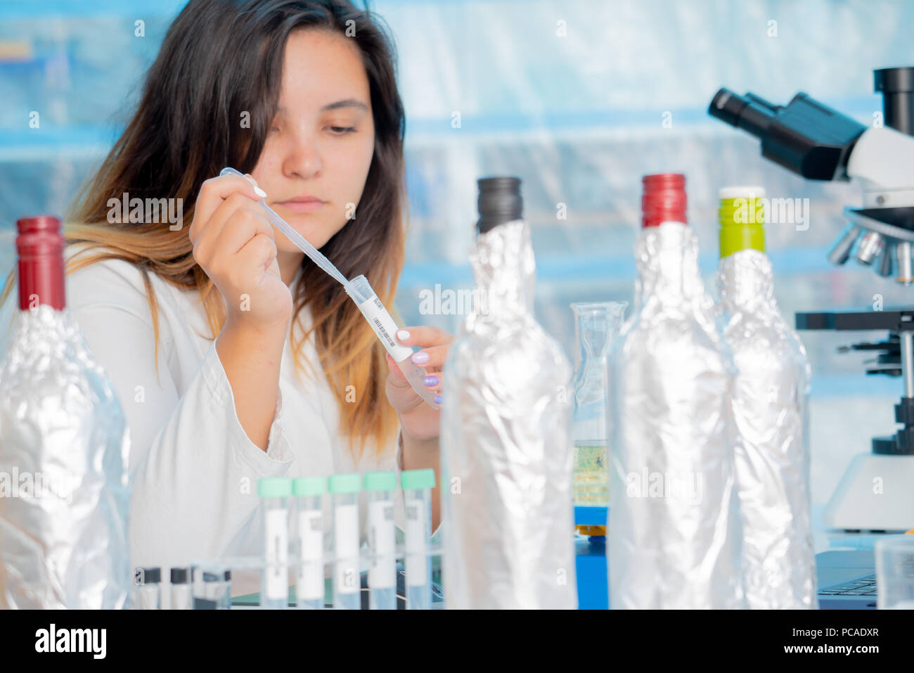 Food inspection, lab, measurement of sugar content with Refractometer