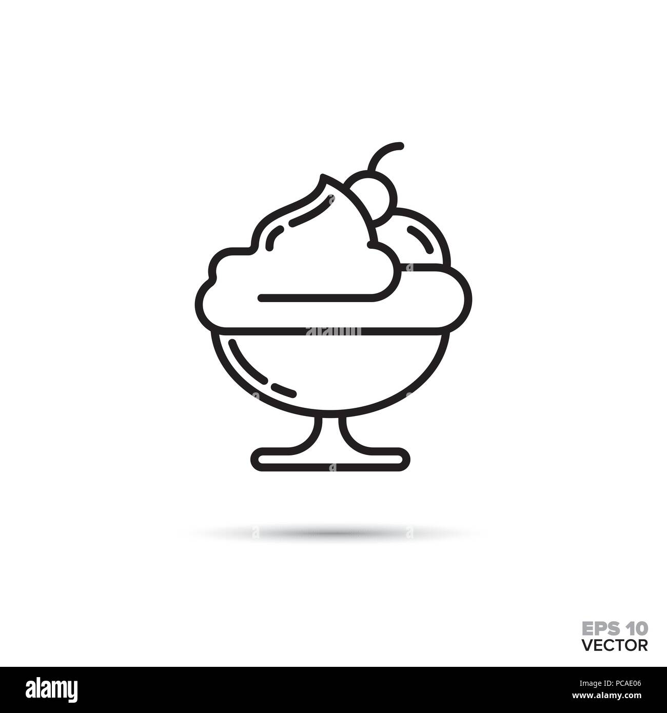 Sundae ice cream dessert in a bowl vector line icon. Sweet food symbol. Stock Vector