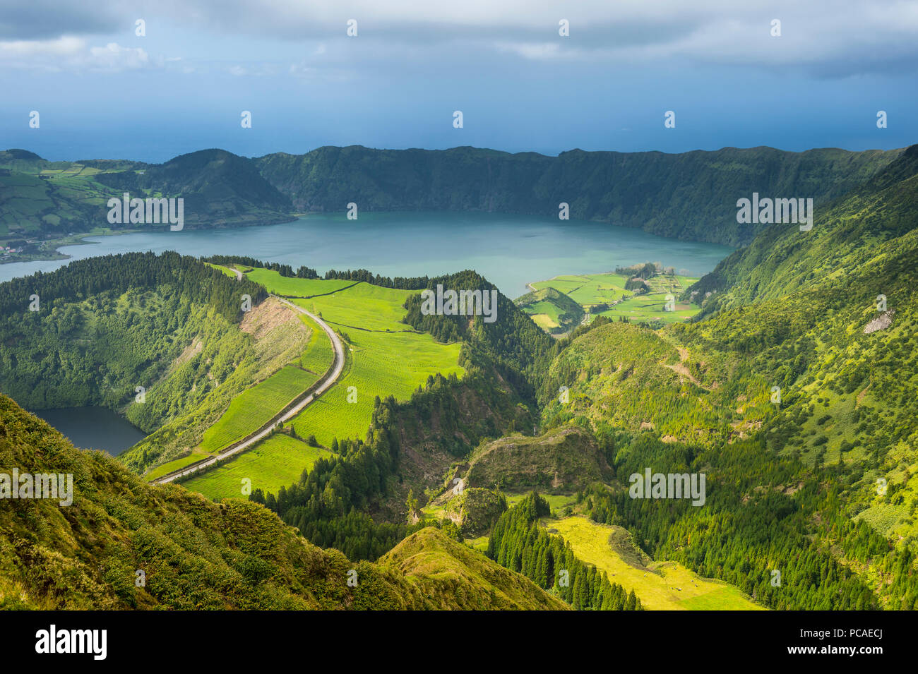View over the Sete Cidades crater, Island of Sao Miguel, Azores, Portugal, Atlantic, Europe Stock Photo