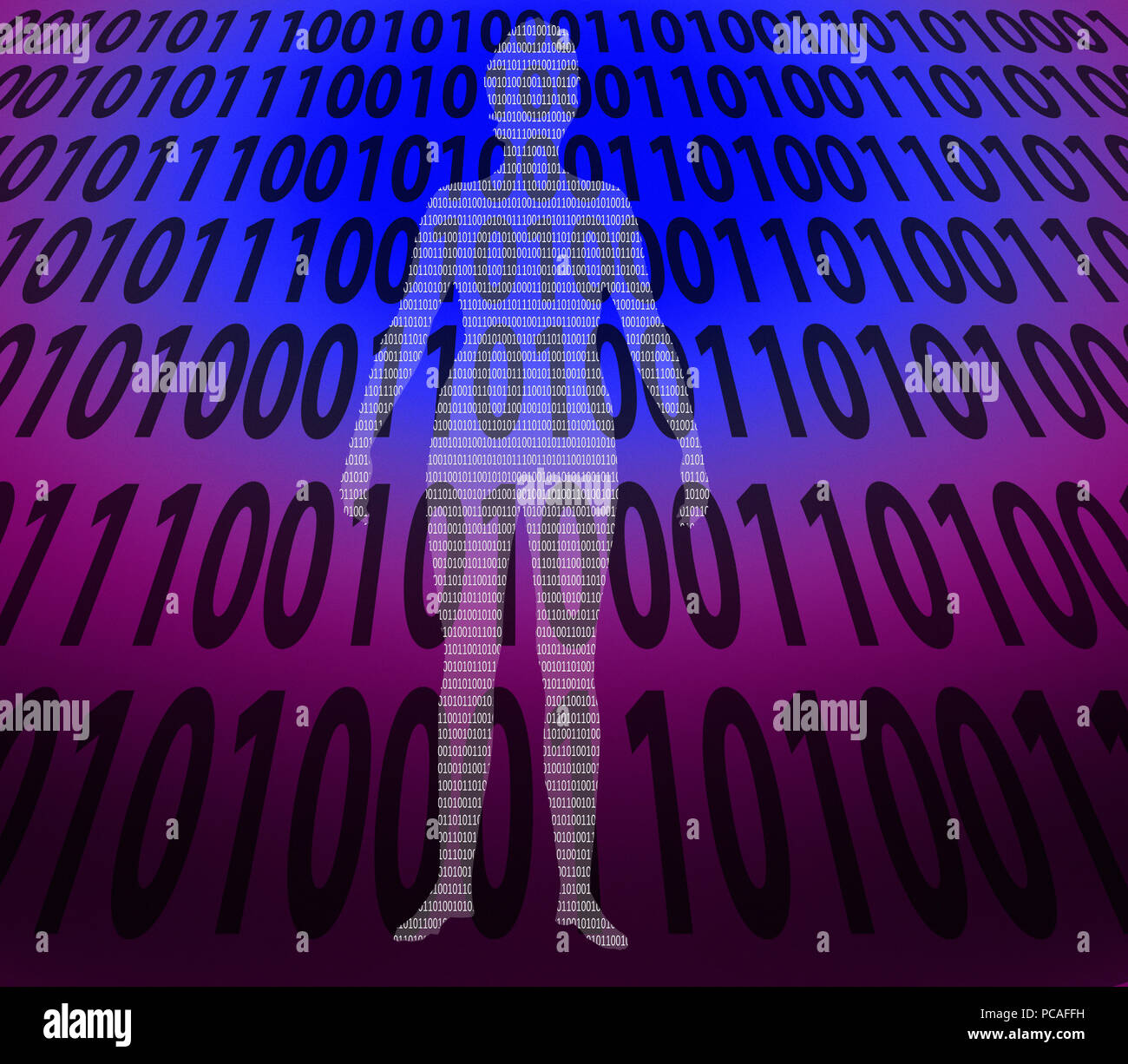 Binary code and person. Stock Photo