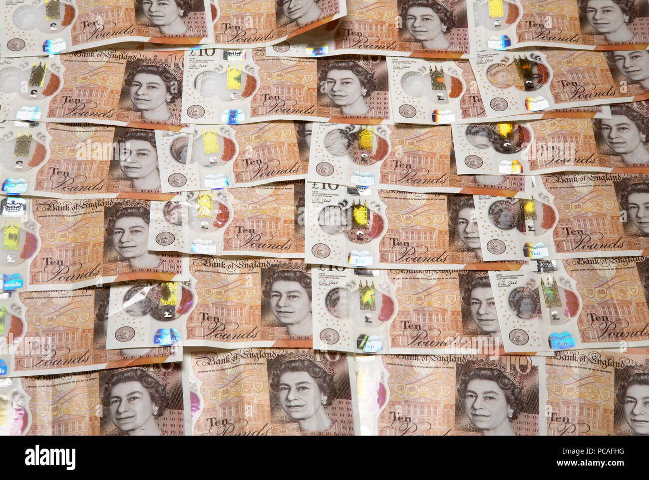 Ten pound notes. Stock Photo