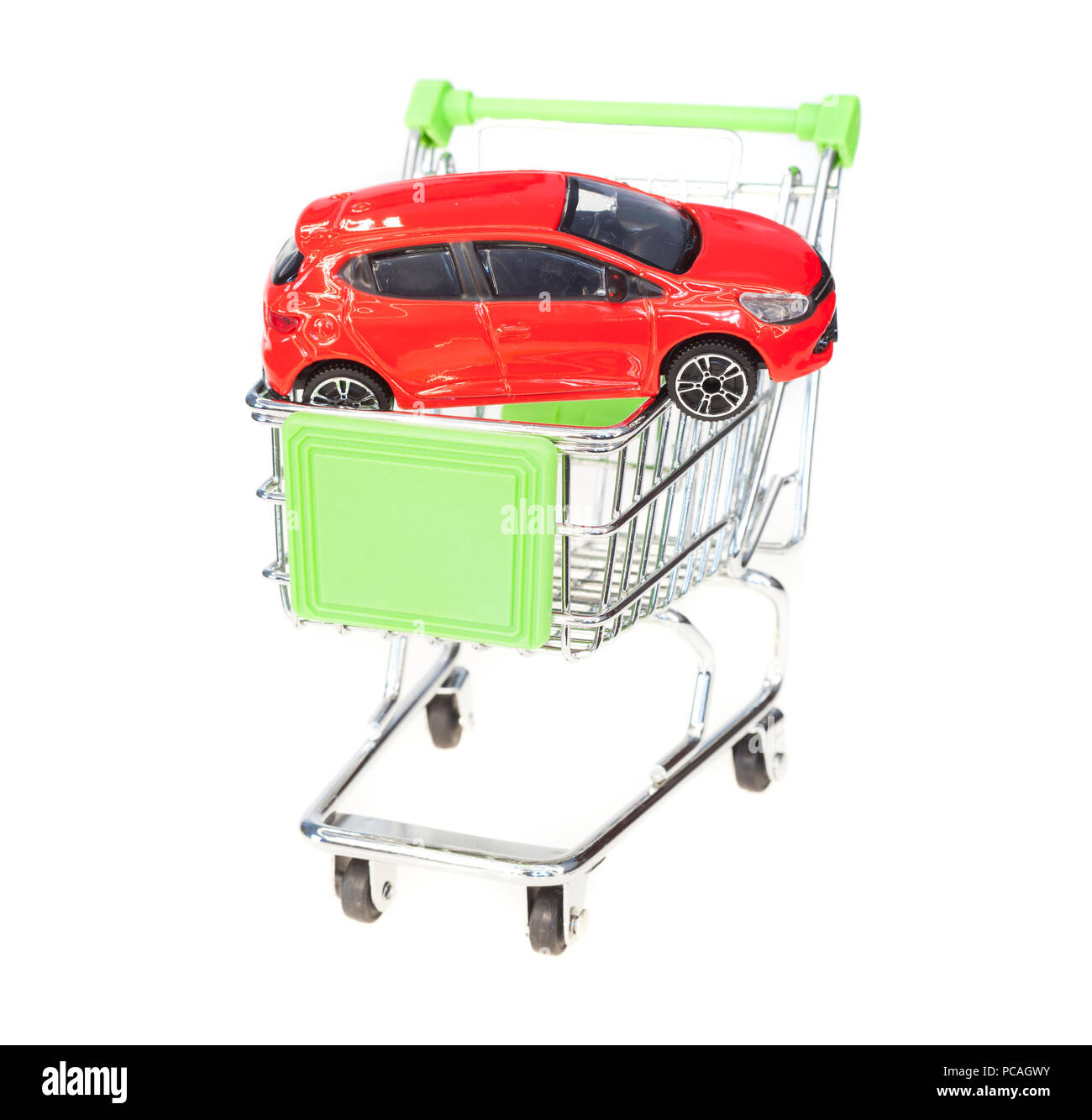 shopping cart and new toy car, concept of auto buy Stock Photo Alamy