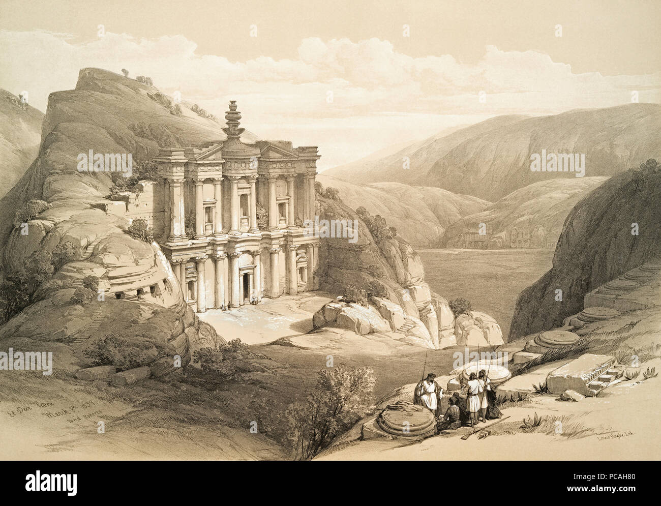 El Deir.  After a work by Scottish artist David Roberts, 1796-1864 and Belgian lithographer Louis Haghe, 1806-1885. Stock Photo