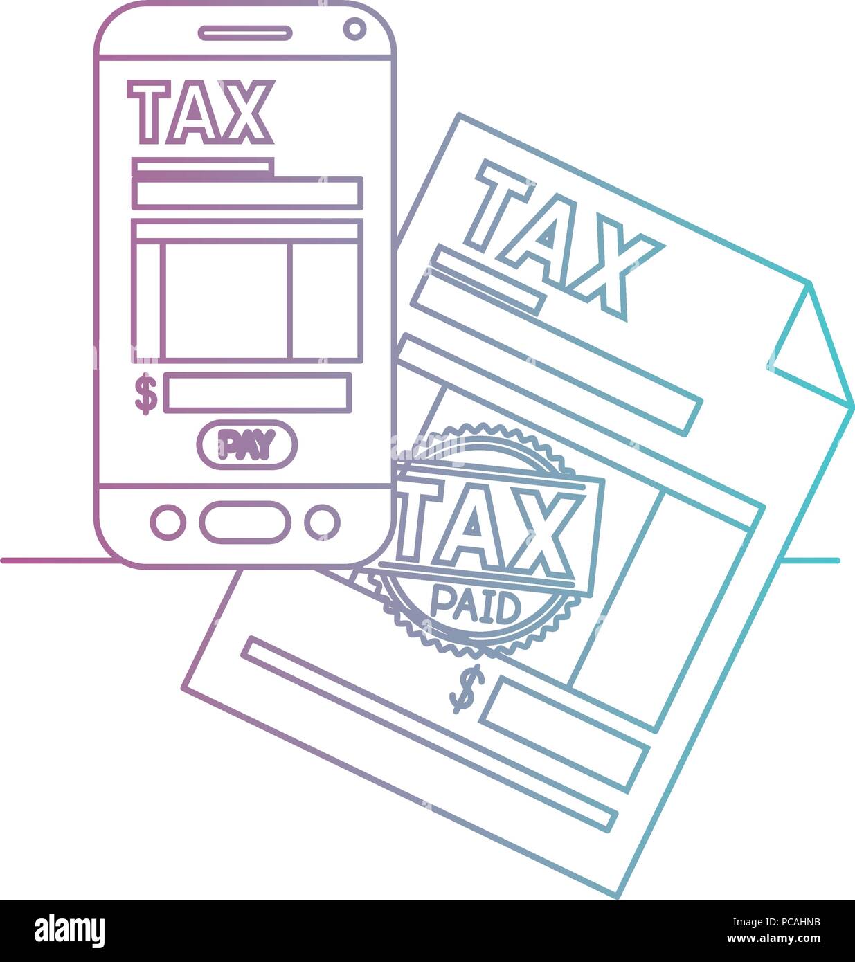 smartphone with tax on line and documents Stock Vector