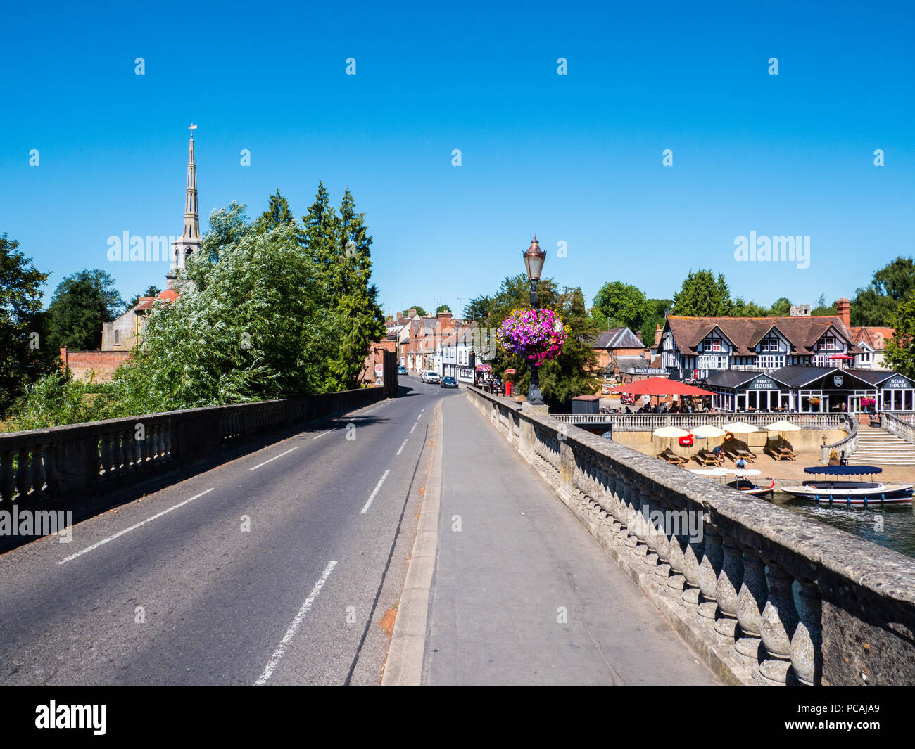 View from Wallingford Bridge, The Boat House Pub, With Rental Pleasure Boats, River Thames