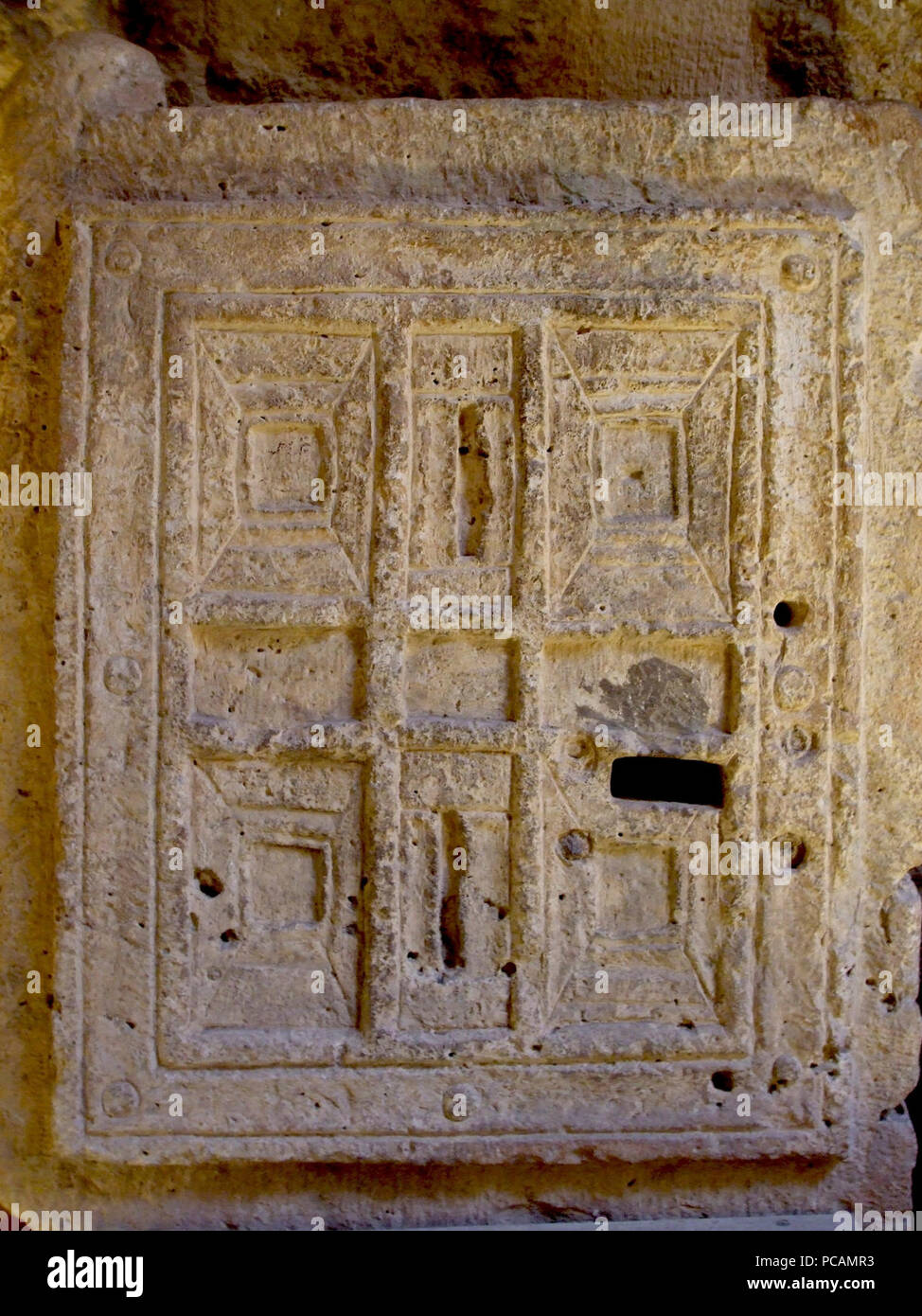 Ajloun Castle carved door. Stock Photo