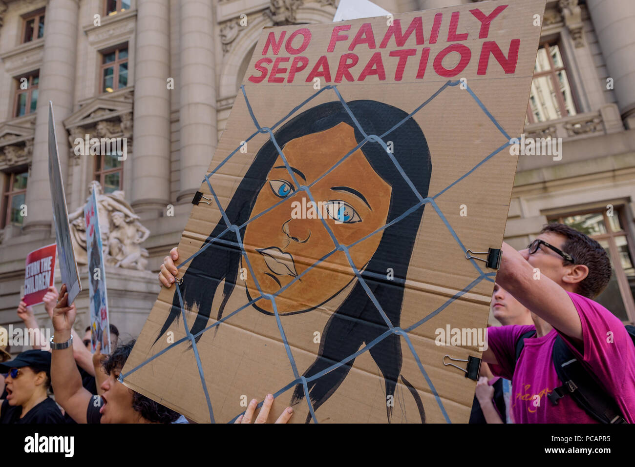 New York, United States. 31st July, 2018. Immigration advocates seeking to Abolish ICE gathered on July 31, 2018 outside the Alexander Hamilton Custom House in Bowling Green where DHS Secretary Kirstjen Nielsen and Vice President Mike Pence attended a DHS conference, to demand that Secretary Nielsen and VP Pence reunite the families cruelly separated through anti-immigrant policies. Credit: Erik McGregor/Pacific Press/Alamy Live News Stock Photo