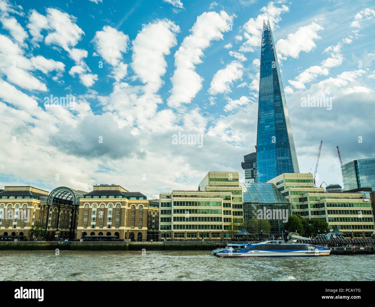 Southwark area of London on the South Bank of the River Thames with The Shard & the Hay's Galleria (left). Stock Photo