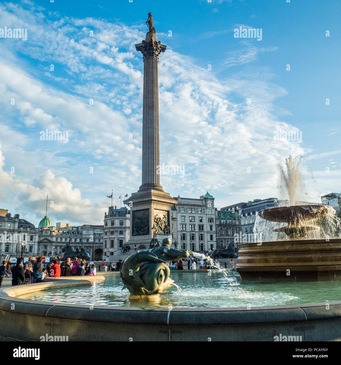 Nelsons Column in Trafalgar Square, London, England Stock Photo