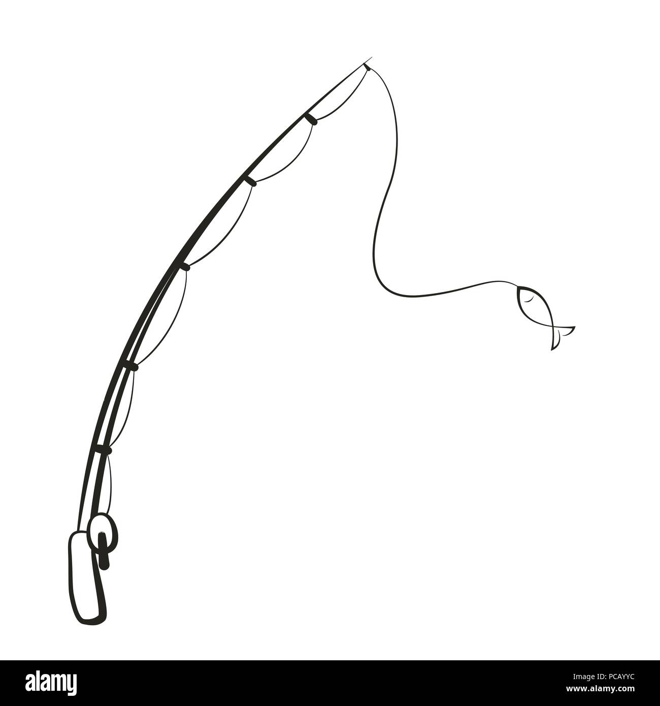 Black fishing rod on white background. Abstract icon. Vector