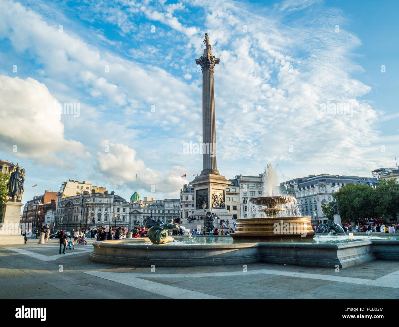 Nelsons Column in Trafalgar Square, London, England Stock Photo