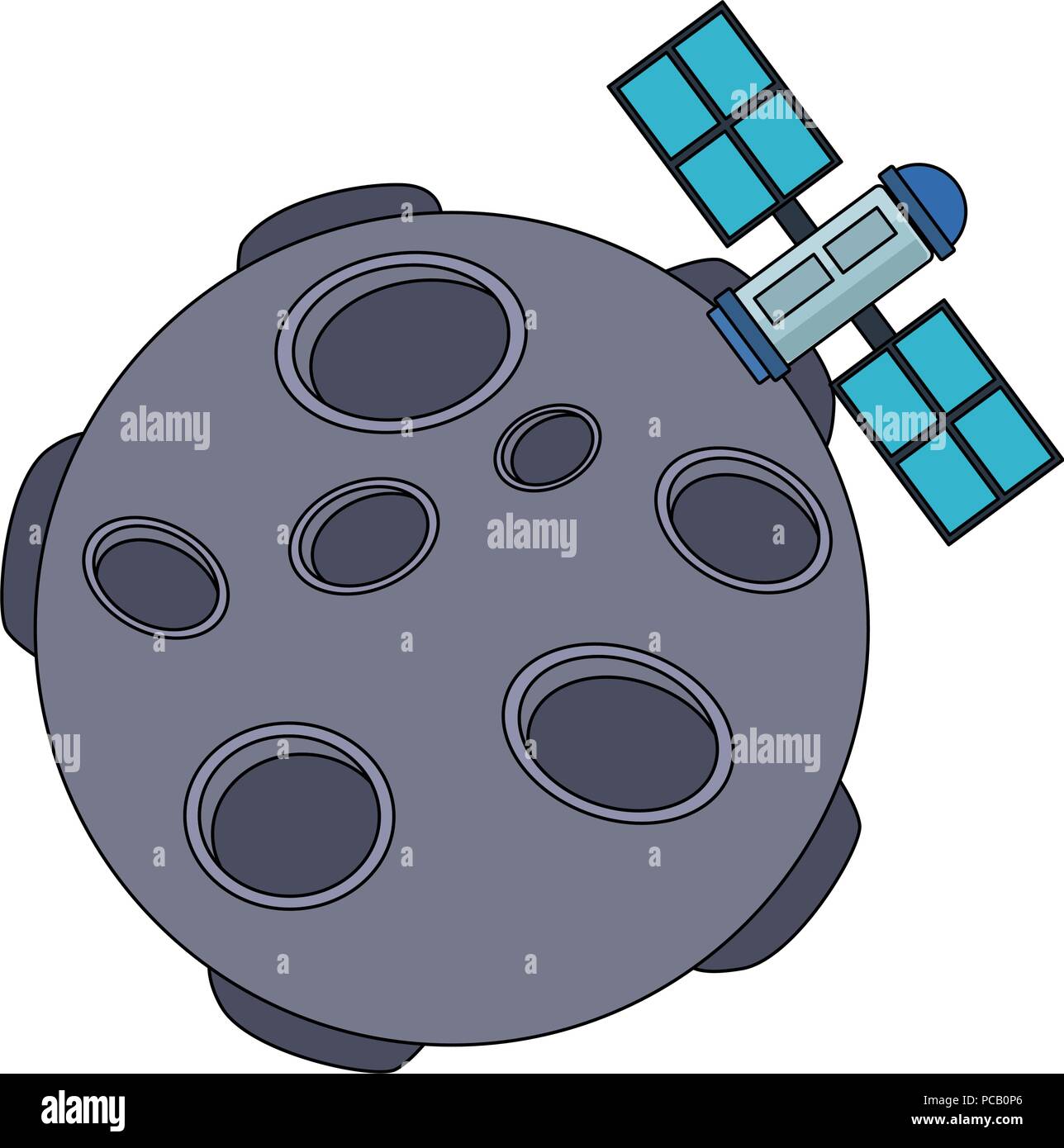 Satellite flying around meteor Stock Vector