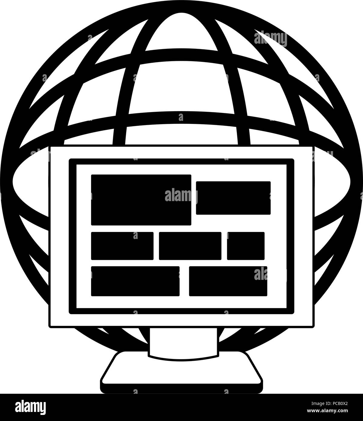 Computer screen with global sphere in black and white Stock Vector ...