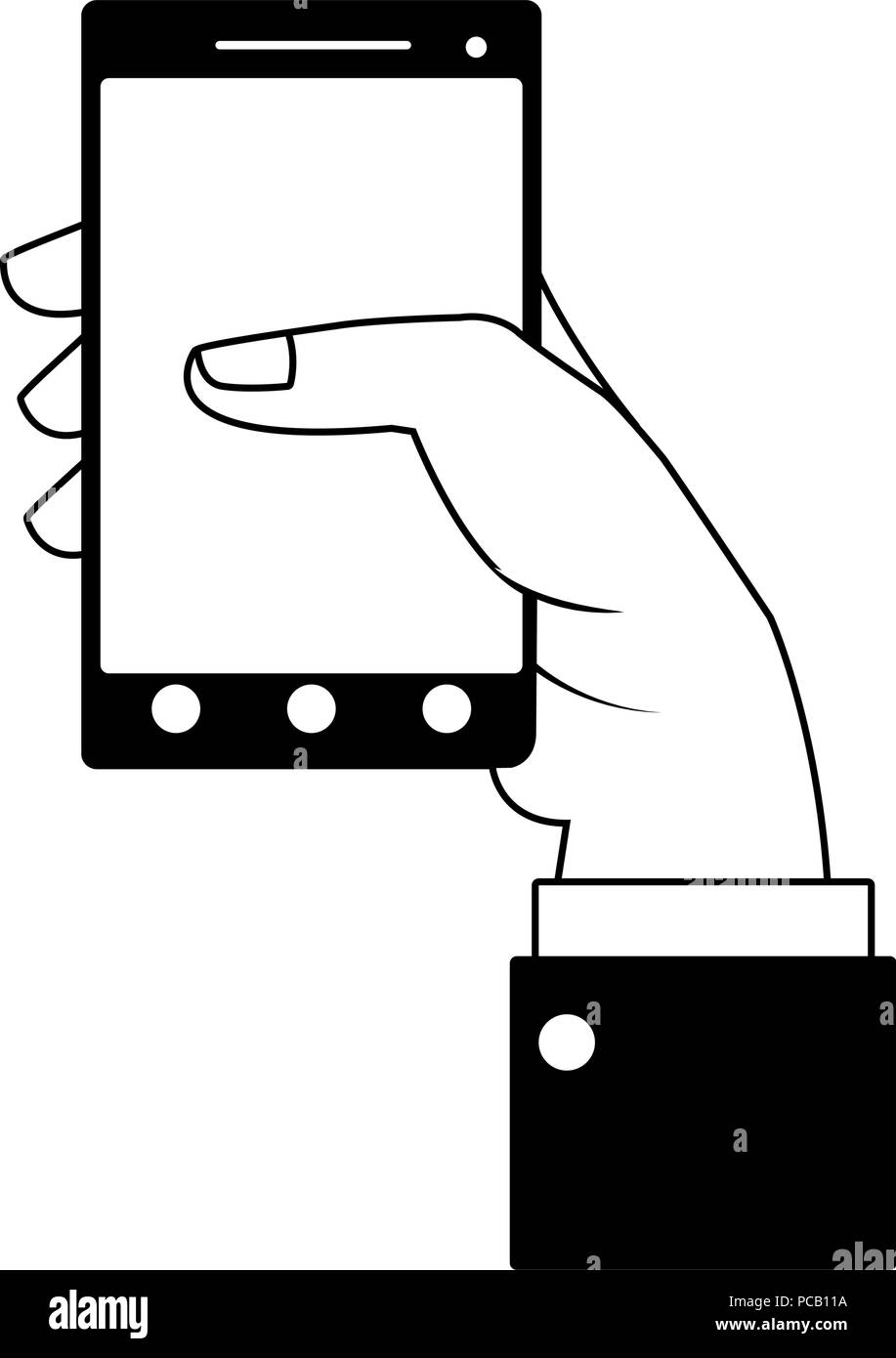 Hand with smartphone in black and white Stock Vector Image & Art - Alamy